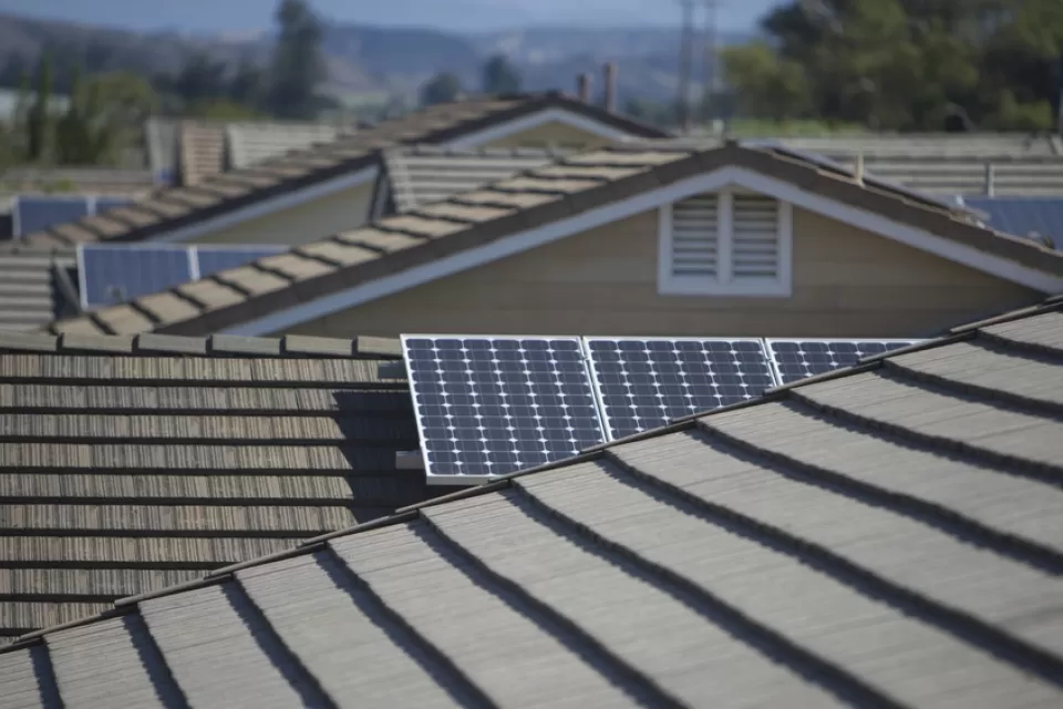 View of solar panels on roofs